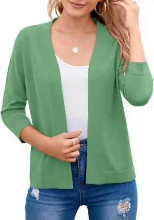 Women's 3/4 Sleeve Open Front Cropped Cardigan Sweater Elegant Shrugs for Women