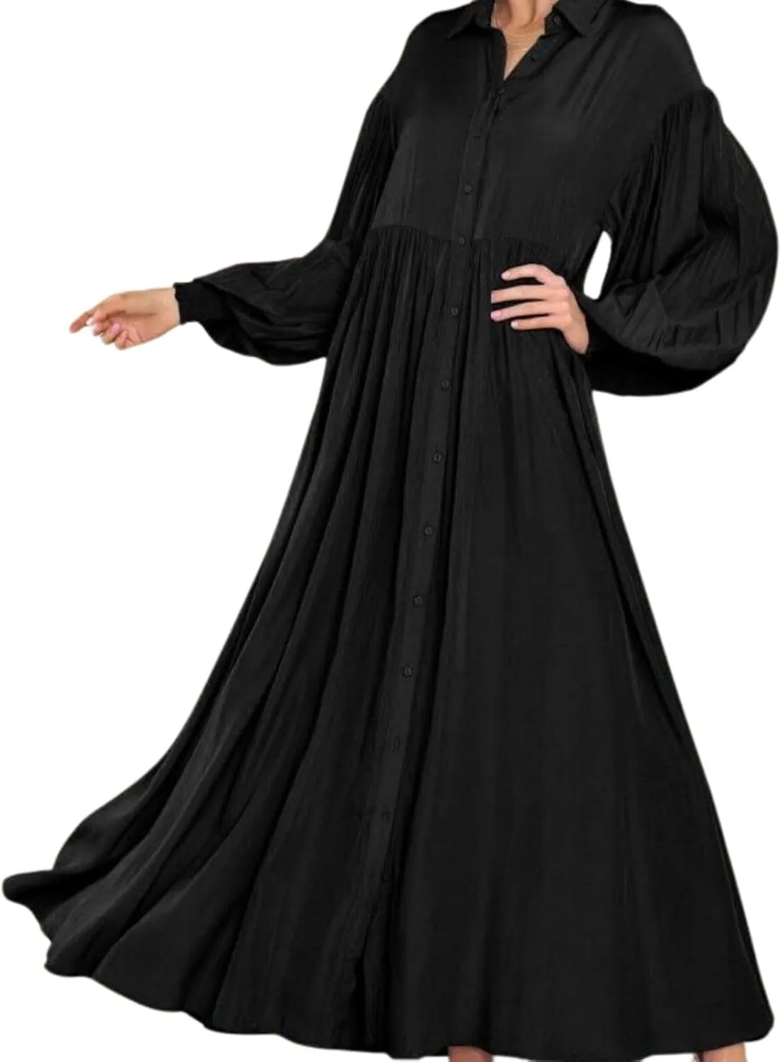 Women's Plus Size Maxi Dress 2024 Summer Fall Long Sleeve Button Down Shirt Casual Flowy Long Wedding Guest Dress