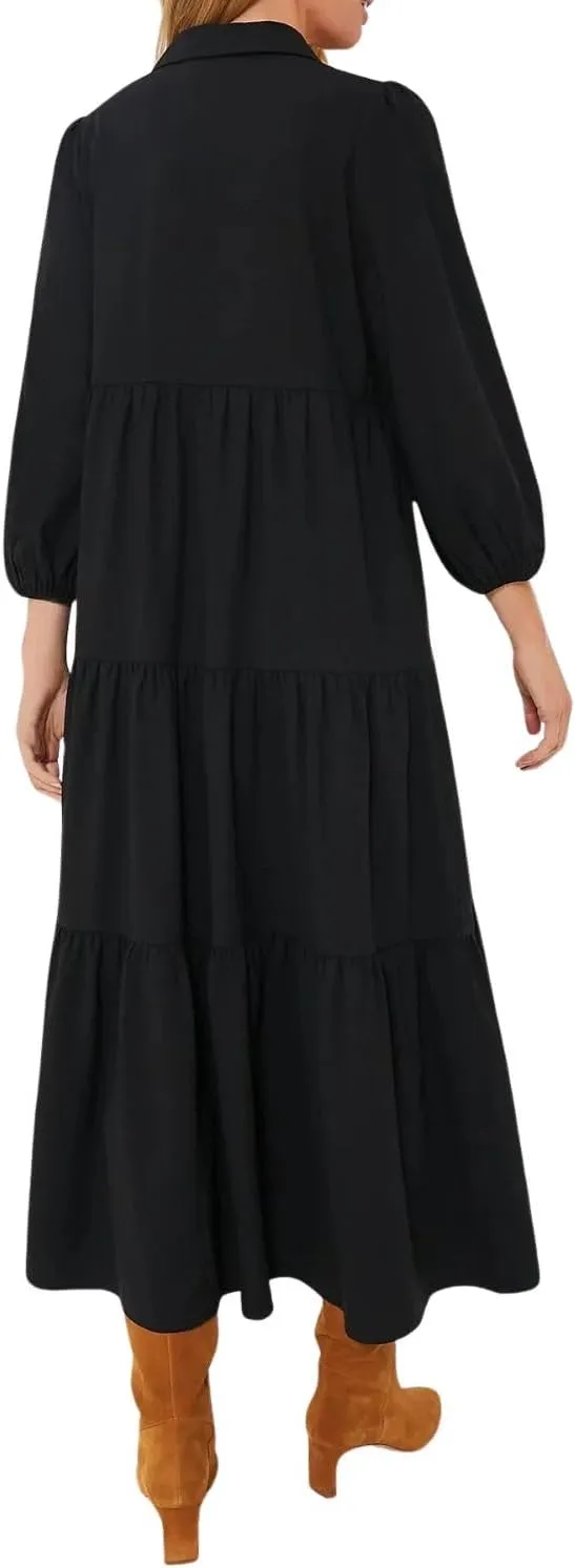 Women's Plus Size Maxi Dress 2024 Summer Fall Long Sleeve Button Down Shirt Casual Flowy Long Wedding Guest Dress