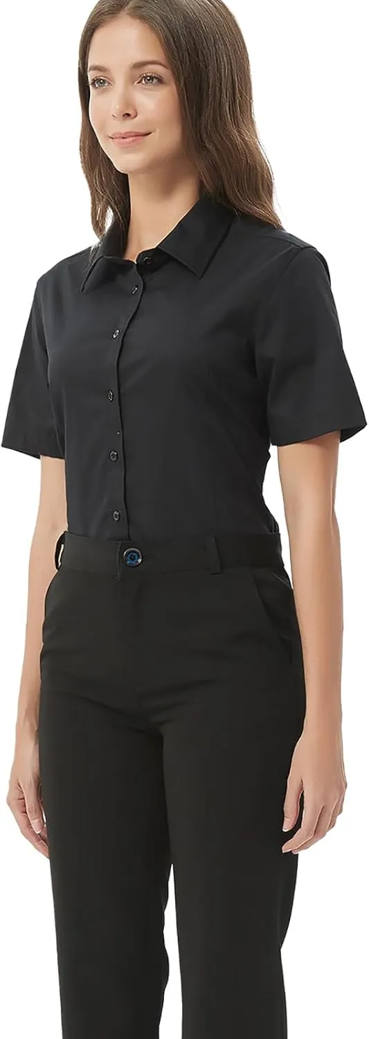 Women's Slim-Fit Button Down Shirts Stretchy Cotton Long Sleeve Work Blouse