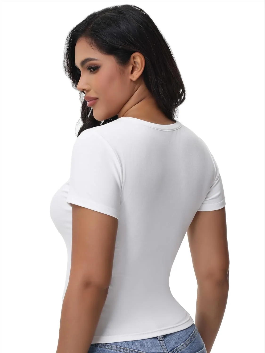 Womens T Shirts Basic Short Sleeve Crew Neck Slim Fit Tees Summer Workout Casual Bodycon Tops 2025