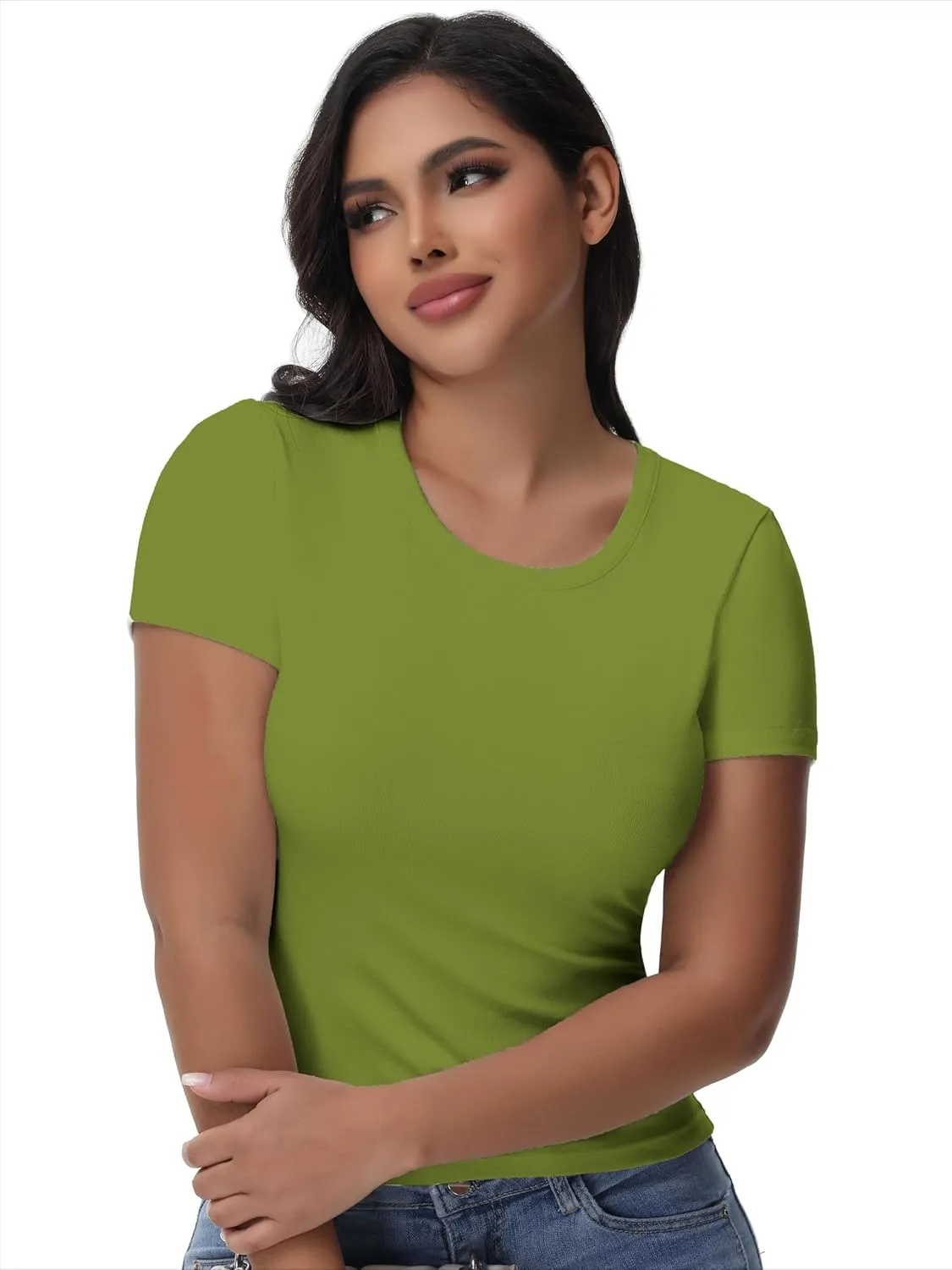 Womens T Shirts Basic Short Sleeve Crew Neck Slim Fit Tees Summer Workout Casual Bodycon Tops 2025