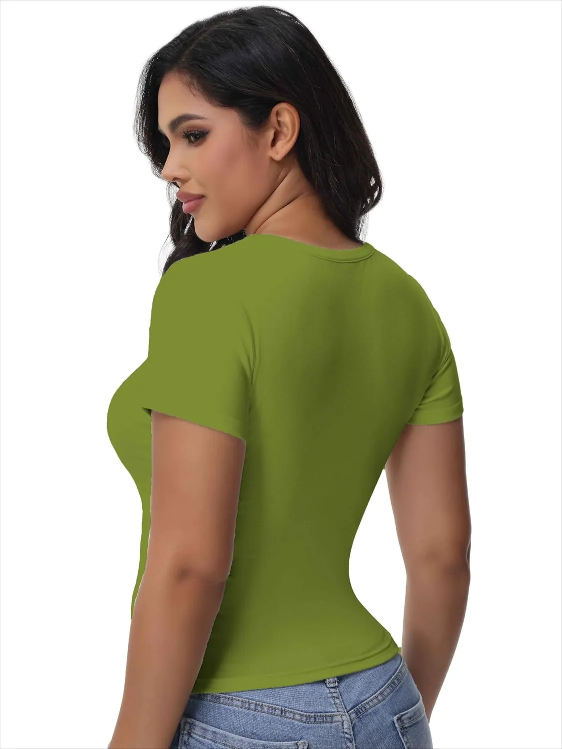 Womens T Shirts Basic Short Sleeve Crew Neck Slim Fit Tees Summer Workout Casual Bodycon Tops 2025