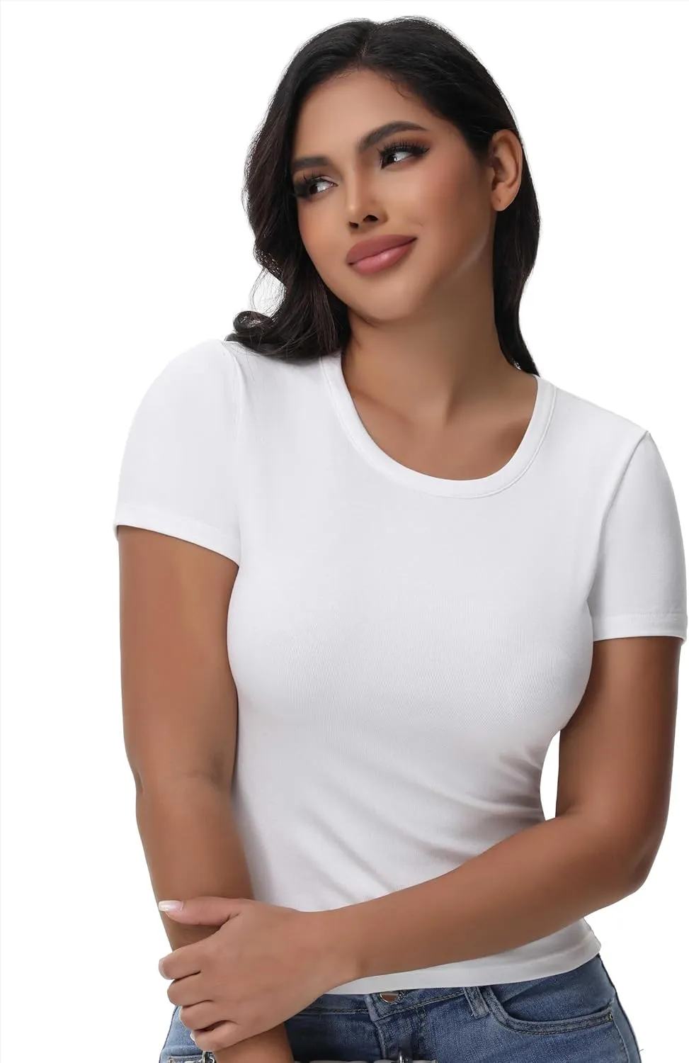 Womens T Shirts Basic Short Sleeve Crew Neck Slim Fit Tees Summer Workout Casual Bodycon Tops 2025