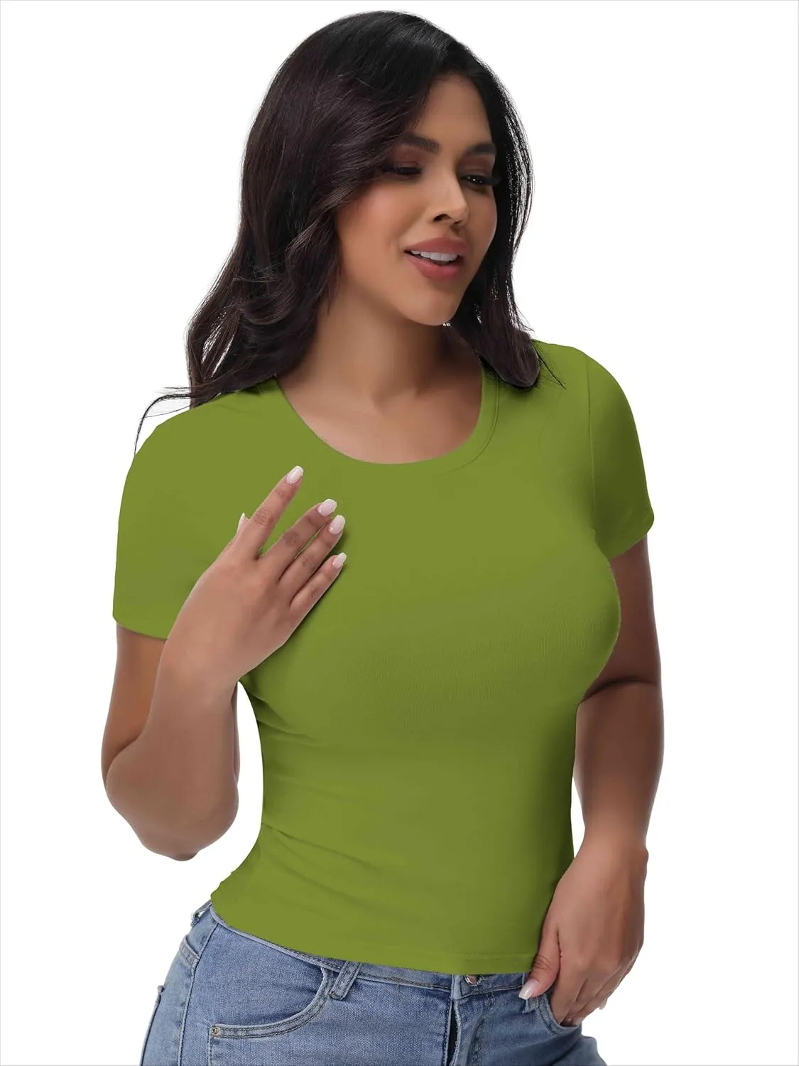 Womens T Shirts Basic Short Sleeve Crew Neck Slim Fit Tees Summer Workout Casual Bodycon Tops 2025