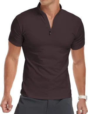 YTD Men's Long/Short Sleeve Polo Shirts Quarter-Zip Casual Slim Fit Mock Neck Basic Designed Cotton Shirts