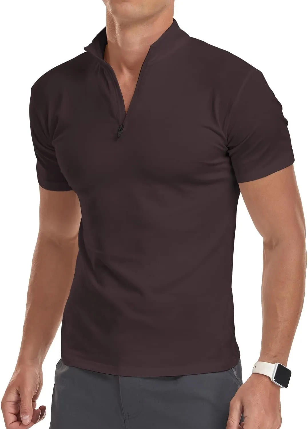 YTD Men's Long/Short Sleeve Polo Shirts Quarter-Zip Casual Slim Fit Mock Neck Basic Designed Cotton Shirts