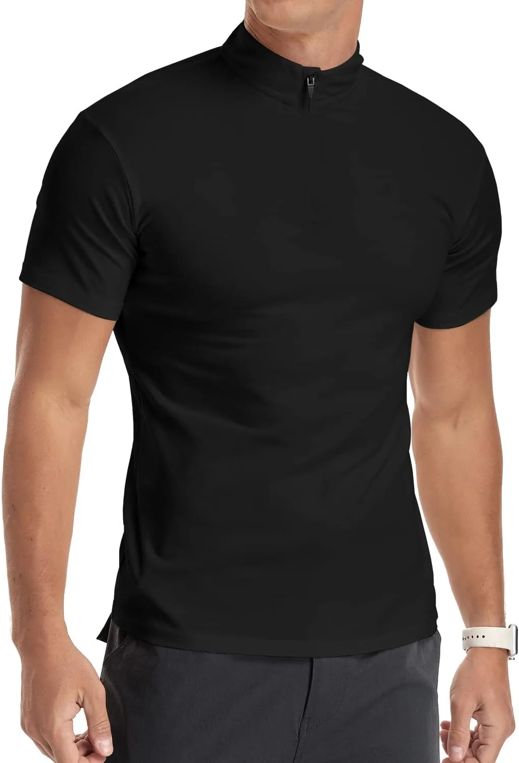YTD Men's Long/Short Sleeve Polo Shirts Quarter-Zip Casual Slim Fit Mock Neck Basic Designed Cotton Shirts