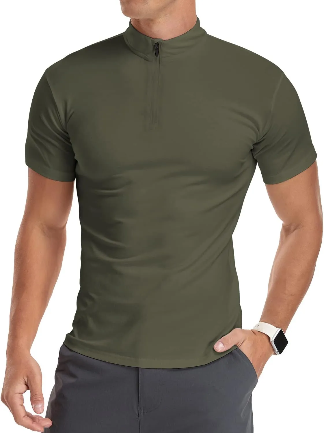 YTD Men's Long/Short Sleeve Polo Shirts Quarter-Zip Casual Slim Fit Mock Neck Basic Designed Cotton Shirts