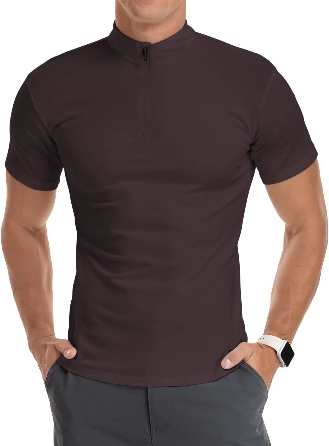 YTD Men's Long/Short Sleeve Polo Shirts Quarter-Zip Casual Slim Fit Mock Neck Basic Designed Cotton Shirts