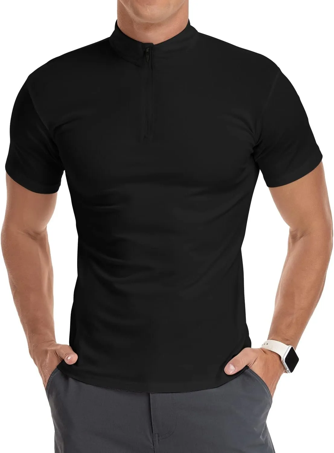 YTD Men's Long/Short Sleeve Polo Shirts Quarter-Zip Casual Slim Fit Mock Neck Basic Designed Cotton Shirts