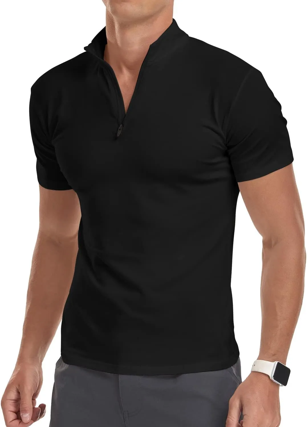 YTD Men's Long/Short Sleeve Polo Shirts Quarter-Zip Casual Slim Fit Mock Neck Basic Designed Cotton Shirts