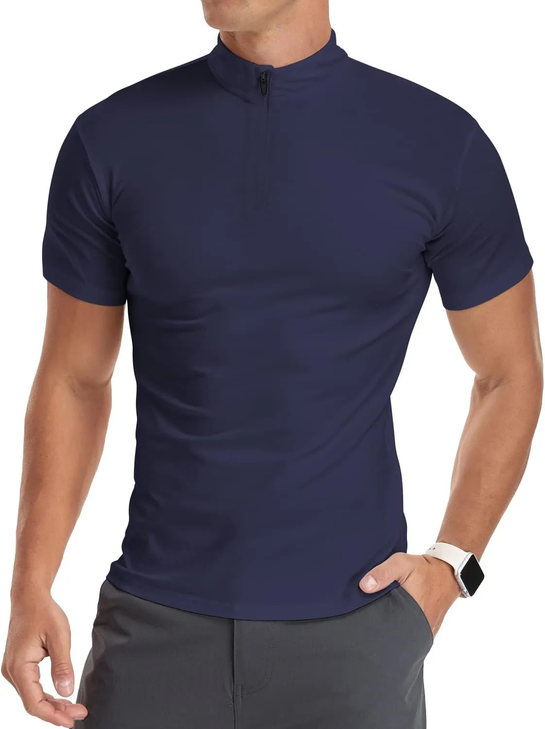 YTD Men's Long/Short Sleeve Polo Shirts Quarter-Zip Casual Slim Fit Mock Neck Basic Designed Cotton Shirts