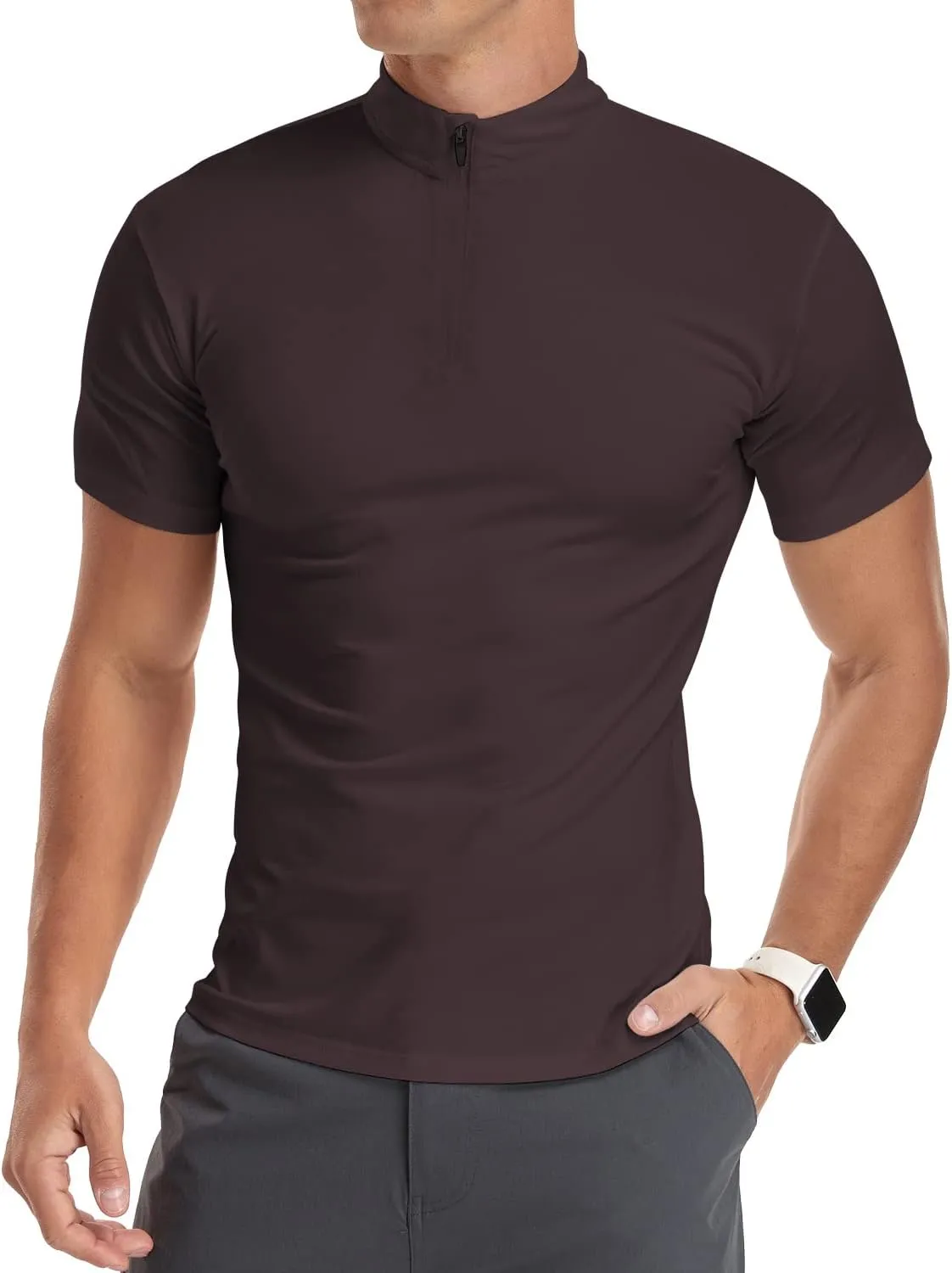 YTD Men's Long/Short Sleeve Polo Shirts Quarter-Zip Casual Slim Fit Mock Neck Basic Designed Cotton Shirts