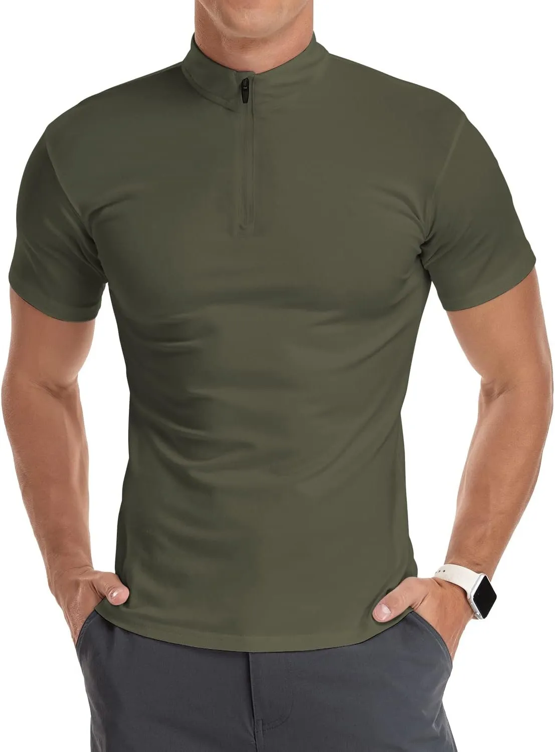 YTD Men's Long/Short Sleeve Polo Shirts Quarter-Zip Casual Slim Fit Mock Neck Basic Designed Cotton Shirts