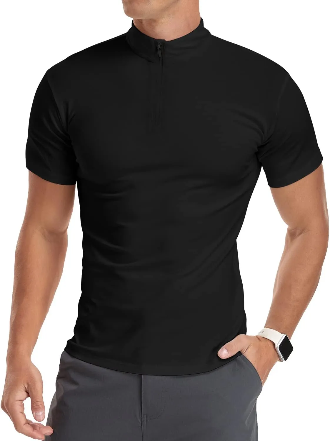 YTD Men's Long/Short Sleeve Polo Shirts Quarter-Zip Casual Slim Fit Mock Neck Basic Designed Cotton Shirts