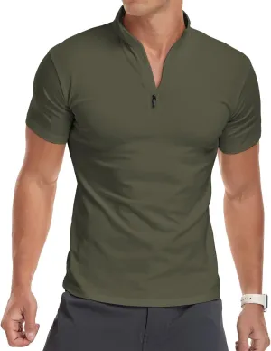 YTD Men's Long/Short Sleeve Polo Shirts Quarter-Zip Casual Slim Fit Mock Neck Basic Designed Cotton Shirts