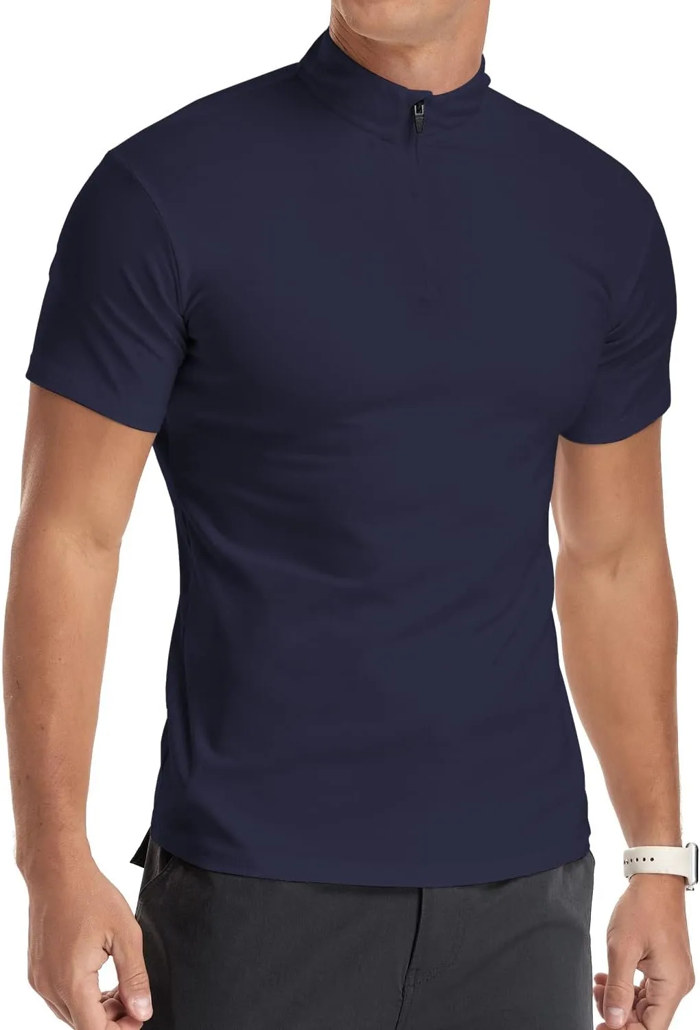 YTD Men's Long/Short Sleeve Polo Shirts Quarter-Zip Casual Slim Fit Mock Neck Basic Designed Cotton Shirts
