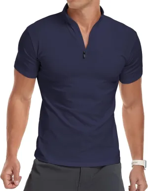 YTD Men's Long/Short Sleeve Polo Shirts Quarter-Zip Casual Slim Fit Mock Neck Basic Designed Cotton Shirts