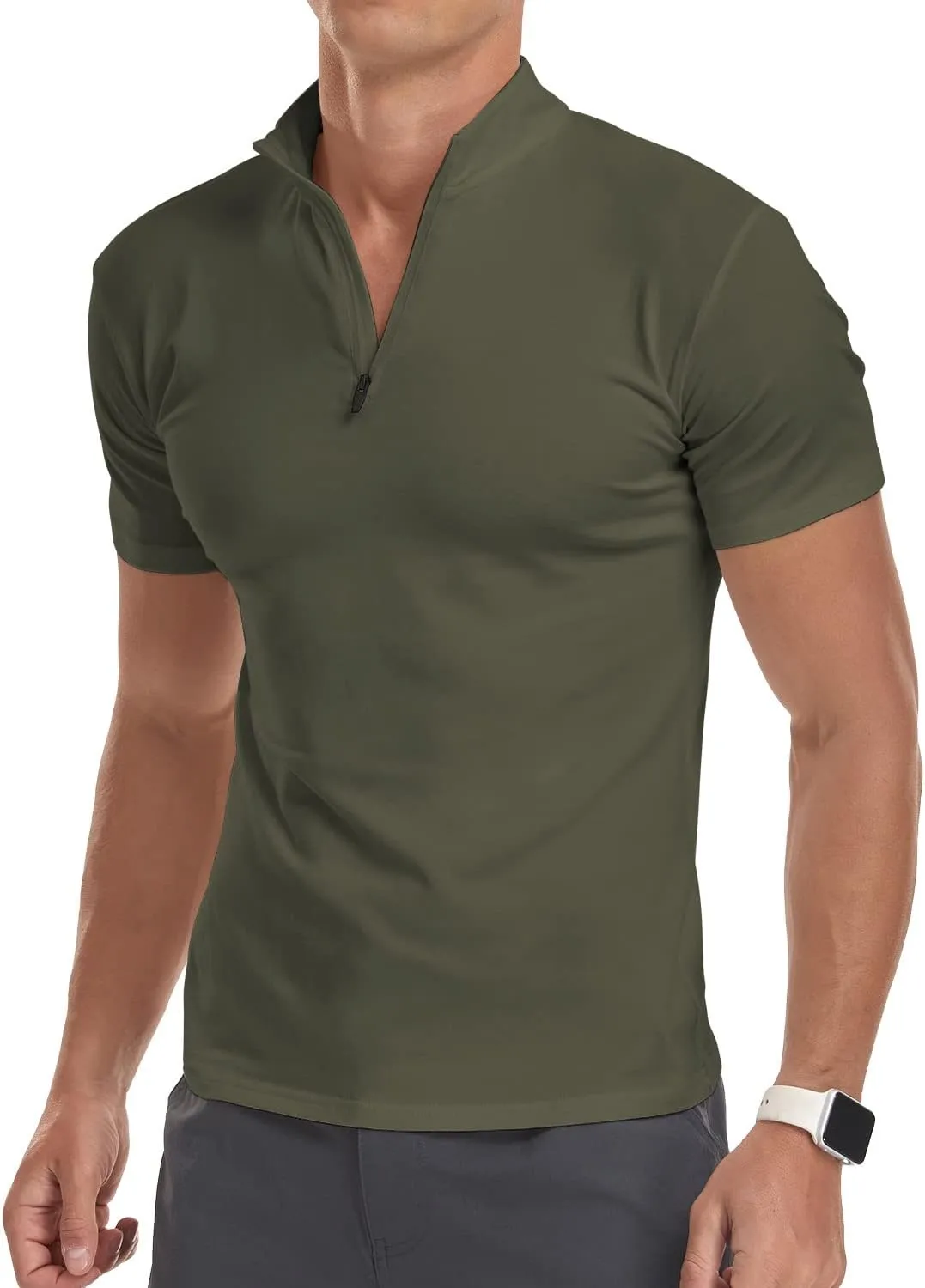 YTD Men's Long/Short Sleeve Polo Shirts Quarter-Zip Casual Slim Fit Mock Neck Basic Designed Cotton Shirts